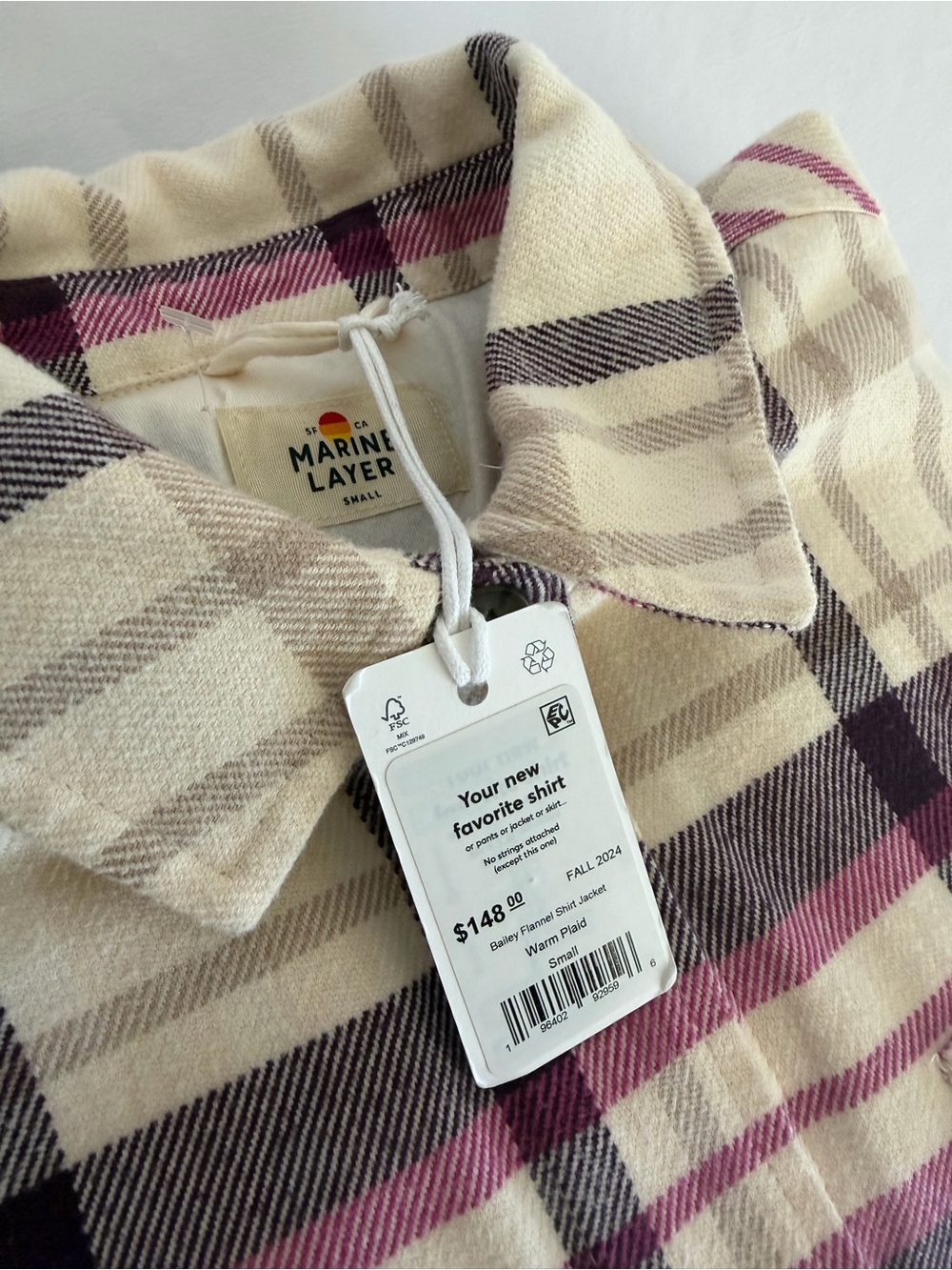 NWT Marine Layer Cream Plaid Shacket w Pockets